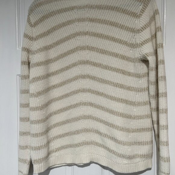 Talbots Women's Large Sweater Pullover White Gold Striped Long Sleeve Knit - Picture 4 of 4